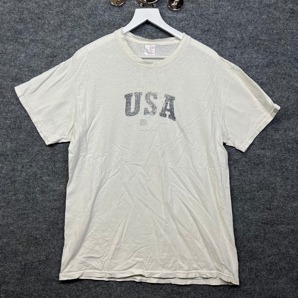 Vintage Delta Pro Weight USA T-Shirt Adults White Crew Neck Short Sleeve - Large